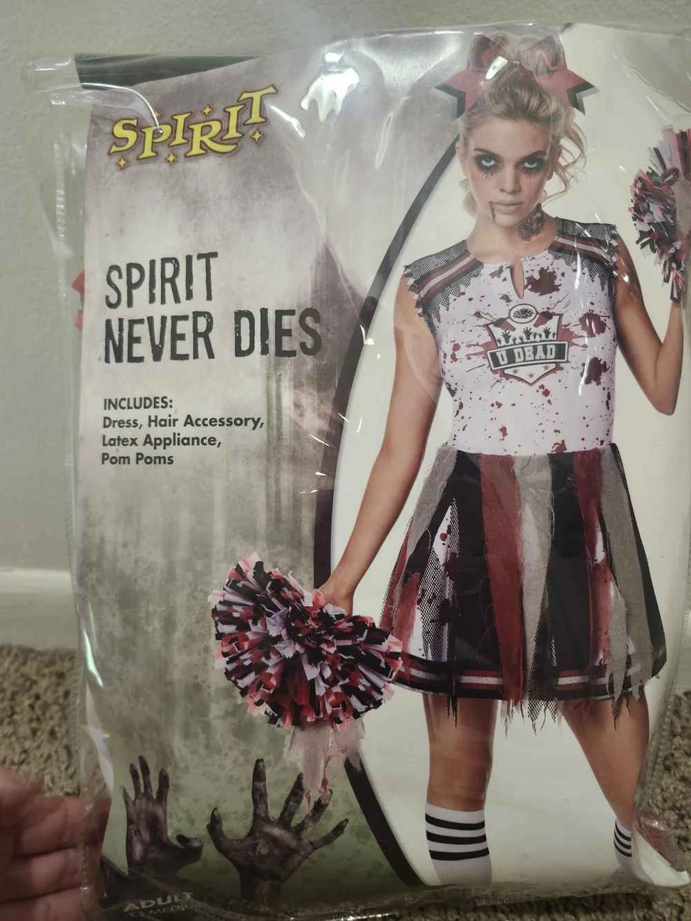 Spirit Never Dies Zombie Cheerleader Costume - White and Red